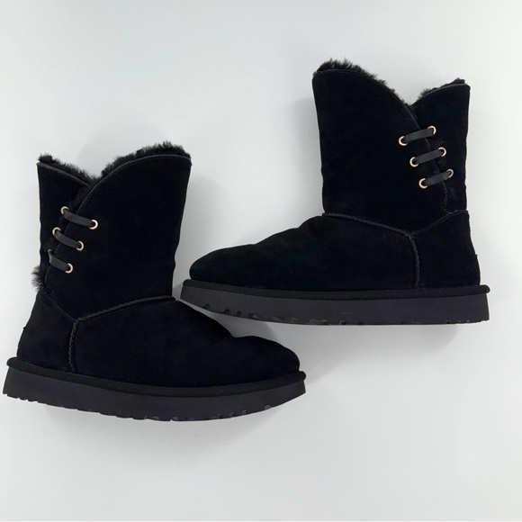 UGG Australia Black Suede Shearling Mid Calf Boots Women’s Size 9 - Picture 5 of 16